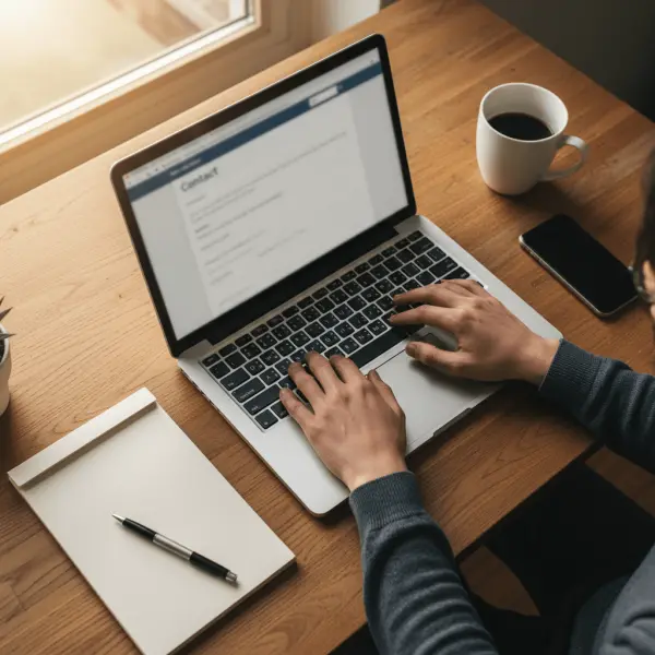 Personne prenant contact avec un conseiller CEP via formulaire en ligne sur ordinateur portable